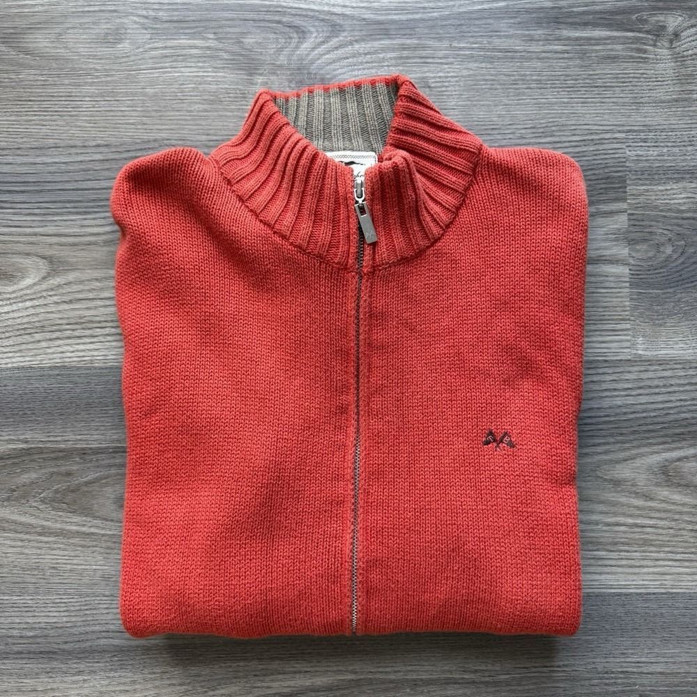 Vintage Thomas Burberry Zip Up Cardigan Sweater Men's Size M Orange Knit Luxury